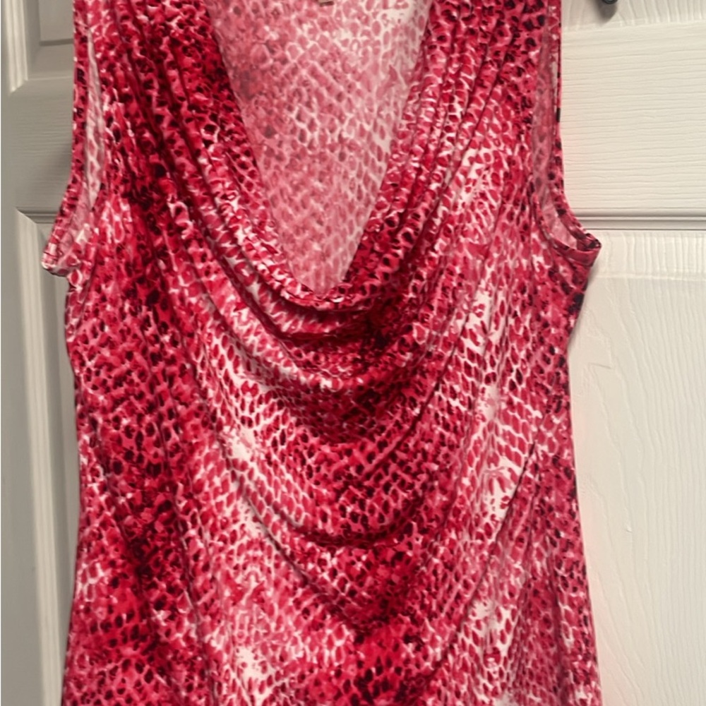 Calvin Klein Red and White Sleeveless Blouse
